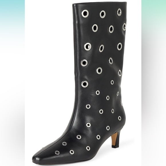 The Drop Women's Serena Midi Black Grommets Boots - Picture 1 of 7
